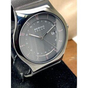 Bering Men's Watch 14640-077 Solar Gray Dial Date 40mm Slim Mesh Stainless Steel